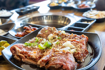 Korean BBQ. Seasoned beef ribs