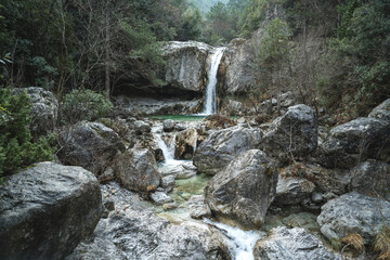 Waterfalls on the river Ourlia near Dion village, Olympus mountain, Greece