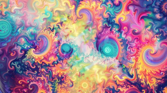a psychedelic dreamscape pulsating with vibrant colors and swirling patterns, white space in the center of the page for text, bold and dynamic hues against a surreal background
