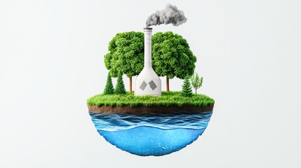 Environmental Concept with Factory Emitting Smoke and Green Trees
