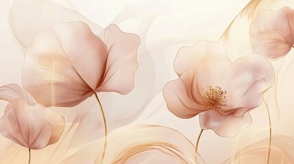 Elegant Blush Poppies: A Delicate Abstract Floral Artwork