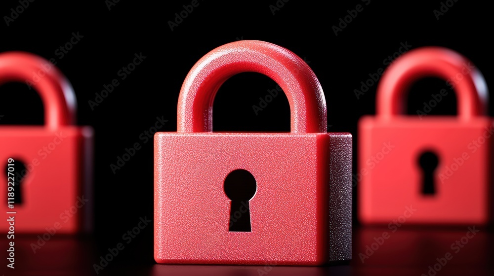 Poster bright red padlock with keyhole on dark background for security theme
