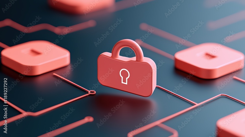 Poster digital lock concept on dark background with network elements