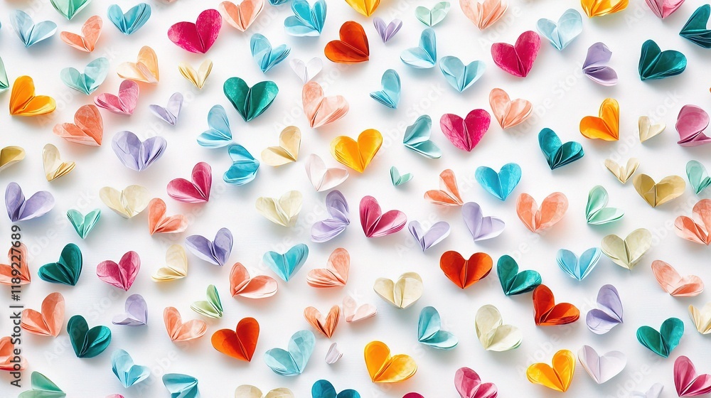 Poster Colorful Paper Hearts Seamless Pattern on a Pristine Background