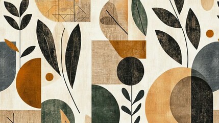 Abstract Botanical Composition: Earthy Tones and Geometric Forms