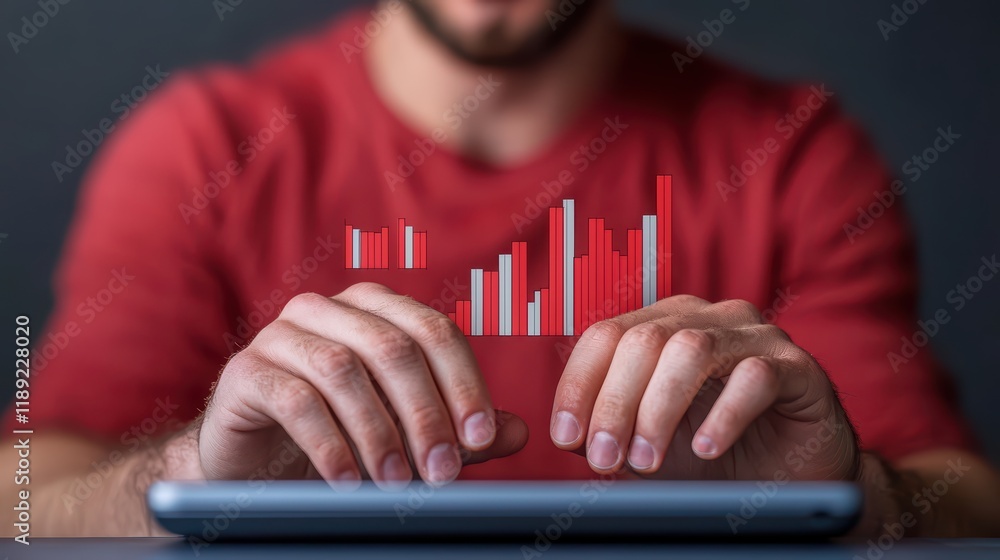 Aufkleber man using tablet with financial graph overlays in modern setting