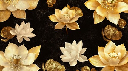 Elegant Golden Lotus Flower Pattern on Tropical Background