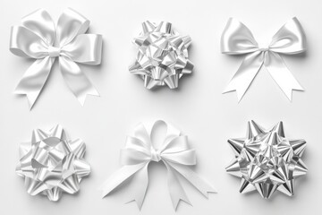 a group of six white bows