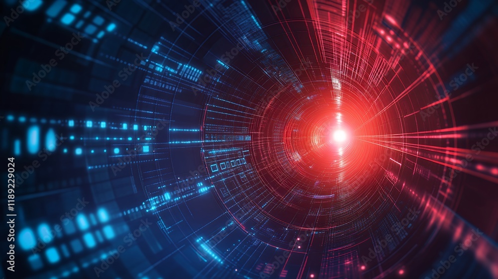 Poster abstract digital tunnel red and blue data stream futuristic technology background