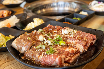 Korean BBQ. Seasoned beef ribs