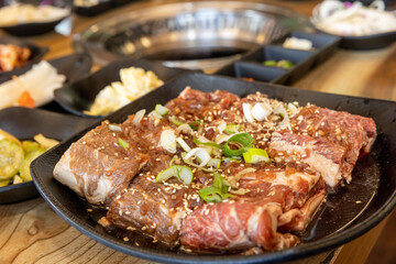 Korean BBQ. Seasoned beef ribs