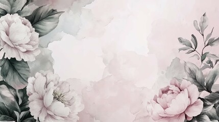Elegant Watercolor Peonies: Delicate Blush and Gray Floral Art
