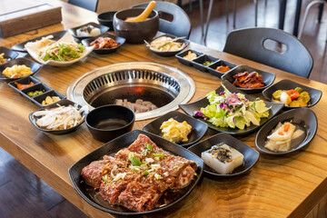 Korean BBQ. Seasoned beef ribs