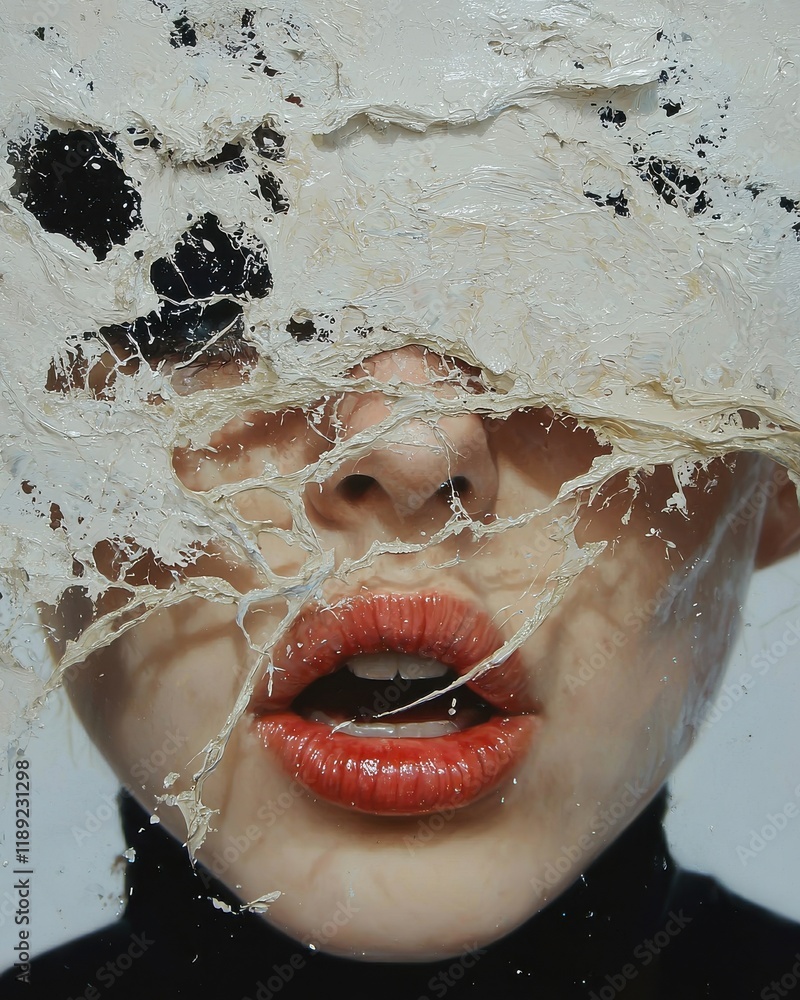 Poster artistic expression contemporary portrait with explosive color studio setting mixed media abstract v