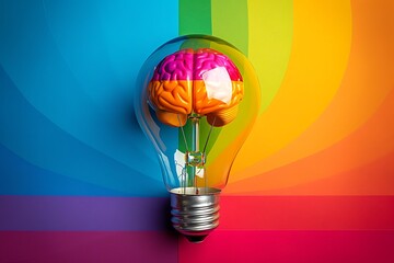 Innovative Concept of a Brain Inside a Light Bulb - Representing Ideas and Creativity