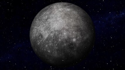 3d mercury planet zoom out on space with star