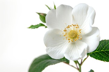 Flower Photography of Cherokee Rose with Copy Space on Right, Isolated on White Background