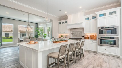 Elegant Modern Kitchen with White Cabinets and Spacious Layout