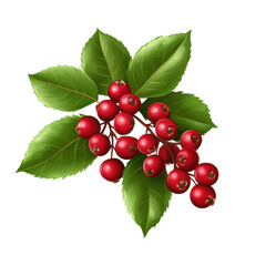 Vibrant Red Berries on Lush Green Leaves: A Close-Up Botanical Illustration
