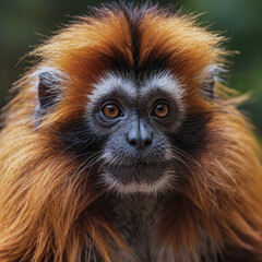 Fototapeta premium A monkey with a long mane and a black nose. The monkey has a curious look on its face.