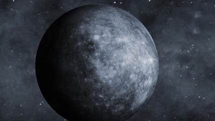 3d Mercury zoom in on space with star galaxy