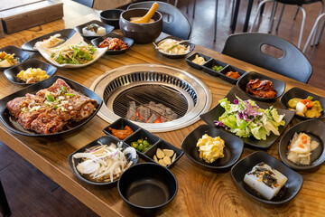 Korean BBQ. Seasoned beef ribs