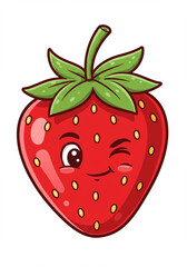 Obraz premium Adorable Cartoon Strawberry Character Winking Cheerful Fruit Illustration Red Berry Design