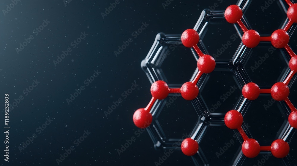 Poster abstract close-up of red and black molecular structure on dark background