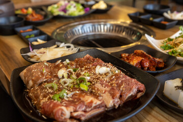 Korean BBQ. Seasoned beef ribs