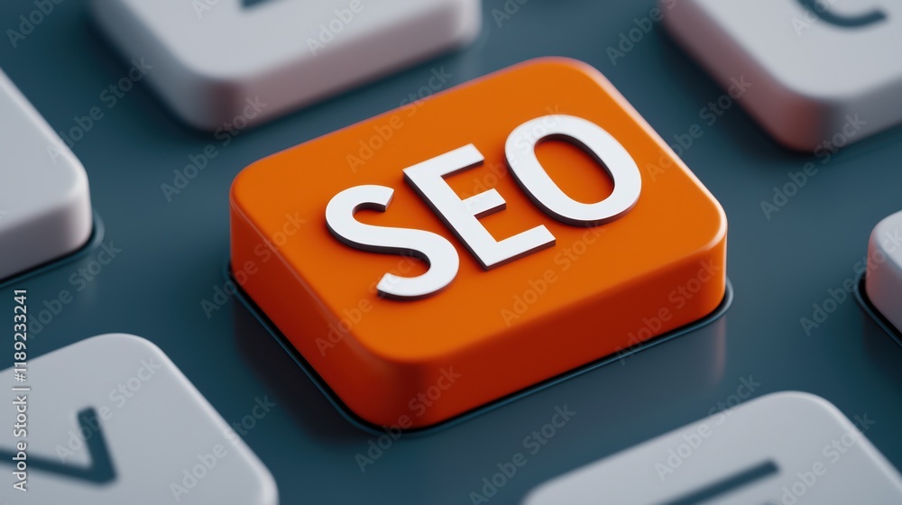 Poster orange seo key on keyboard with white keys in background