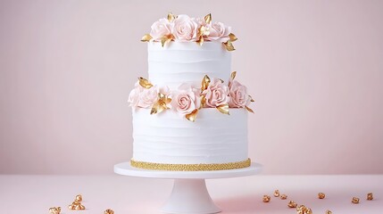 Elegant Two Tiered Wedding Cake With Pink Roses