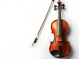 Fototapeta premium Photo of a Violin with a Bow Against a White Background