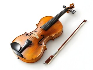 Fototapeta premium Photo of a Violin with a Bow Against a White Background