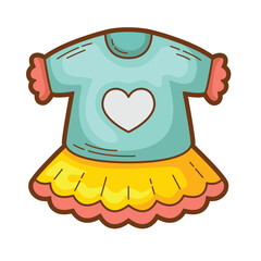 Cute cartoon baby dress with a heart ideal for baby clothing designs, baby shower invitations, nursery decor, and children's artwork