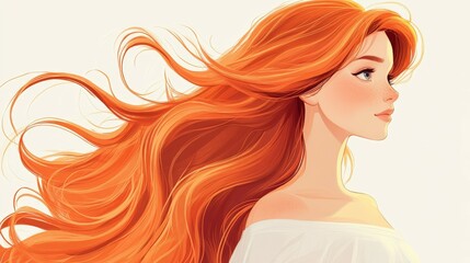 Woman with flowing red hair gazing thoughtfully in soft light setting