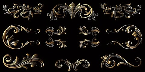 Calligraphic design elements including decorative swirls, scrolls, vintage frames, flourishes, labels, and dividers, perfect for adding elegant, classical touches to invitations, logos, 