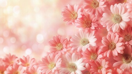 Fototapeta premium Pink Gerbera Daisies: Delicate, pastel pink gerbera daisies arranged in a soft, romantic setting, creating a gentle and serene atmosphere.