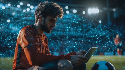 Player consultants in football checking the performance data of a football player, 16:9