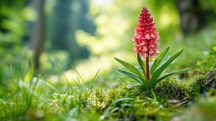 Single Spring Flower in Meadow Surrounded by Lush Greenery