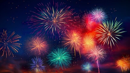 Fototapeta premium A photo of colorful fireworks in night sky