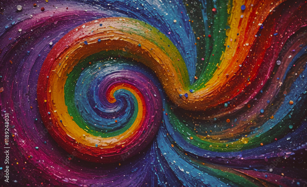 Aufkleber Vibrant and colorful spiral with a rainbow and numerous small dots. The spiral is a mix of various colors, creating a visually striking and dynamic composition