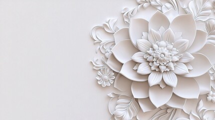 White Floral 3D Embossed Design: A delicate and intricate floral motif, rendered in stunning 3D detail, takes center stage against a pristine white background.