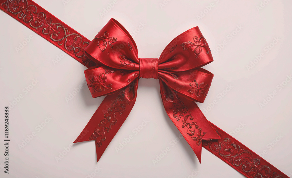 Poster red ribbon bow with a gold trim. the bow is tied in a bow shape