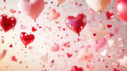 Colorful Abstract Wallpaper with Hearts and Balloons in Confetti