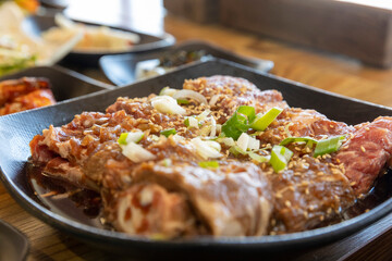 Korean BBQ. Seasoned beef ribs