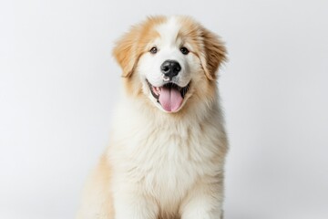 close-up of a fluffy puppy with its mouth open