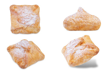 Cottage cheese puffed cake on a white isolated background