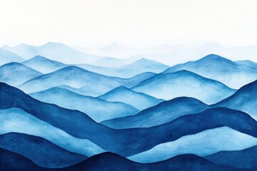 blue watercolor mountain range landscape painting