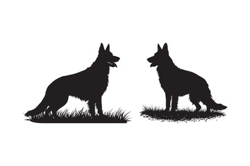 Silhouette Illustration of German Shepherds Standing on Grass