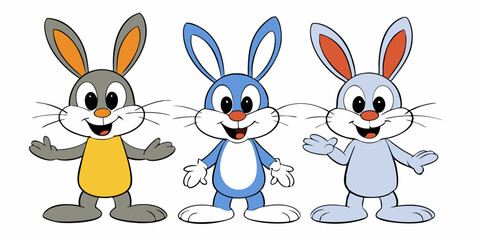 Adorable Cartoon Bunnies: Cute and Colorful Rabbit Characters for Kids and Design Projects.